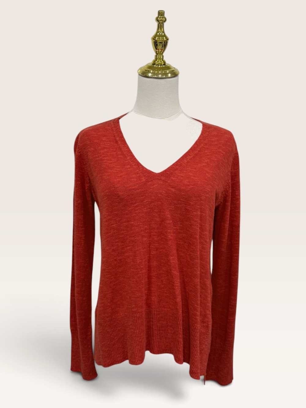 Eileen Fisher Organic Cotton Linen V Neck Slub Sweater Orange XXS NWT $188